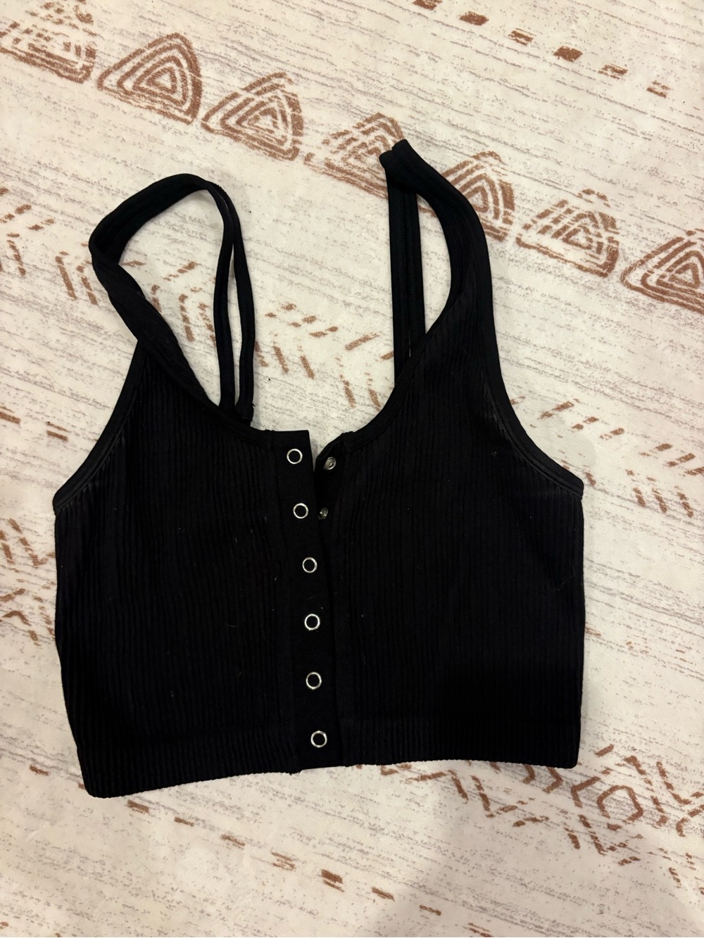 aerie Black Ribbed Snap-Front Crop Tank Top
